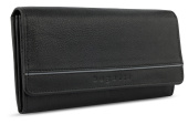 Кошелёк женский BUGATTI Banda, с защитой данных RFID, чёрный, кожа козы/полиэстер, 18,5х2,5х9,5 см
