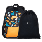 Рюкзак TORBER CLASS X Mini, чёрный/жёлтый с орнаментом, полиэстер 900D + Мешок для обуви в подарок