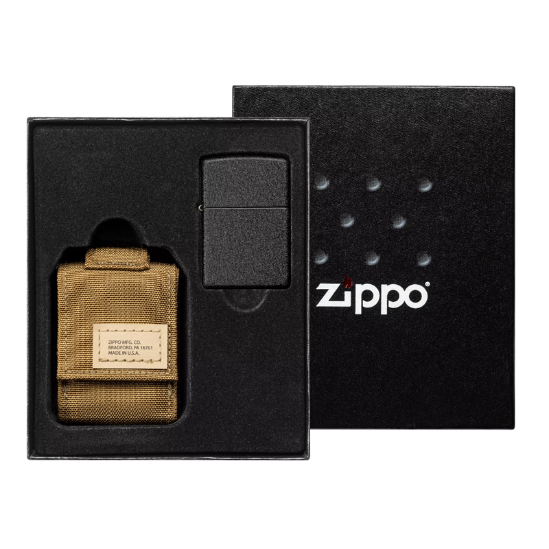 Подарочный набор: зажигалка Black Crackle® и Коричневый нейлоновый чехол ZIPPO 49401