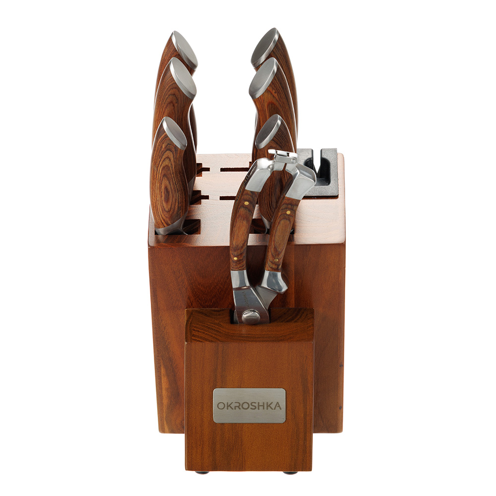 Набор кухонных ножей Truffle в подставке, 6 ножей, ножницы OKROSHKA OK120PW-SET