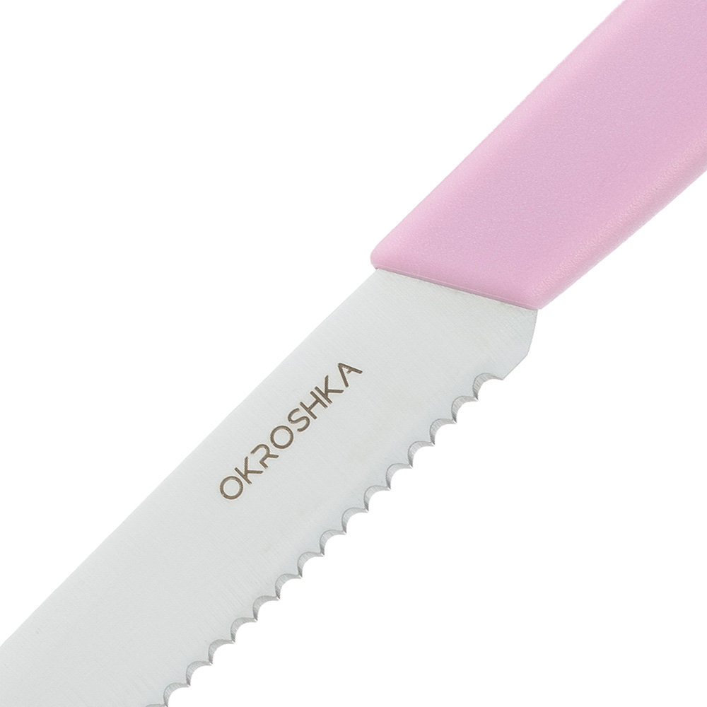 Нож для фруктов и овощей Salad, лезвие 10 см, с серрейторной заточкой, розовая ручка OKROSHKA OK225P-PN-FRS