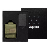 Подарочный набор: зажигалка Black Crackle® и зелёный нейлоновый чехол ZIPPO 49400