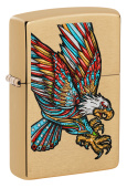 Зажигалка ZIPPO Tattoo Eagle с покрытием Brushed Brass, медь/сталь, золотистая, матовая, 38x13x57 мм